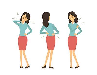 A woman exhibiting neck, back, and shoulder pain