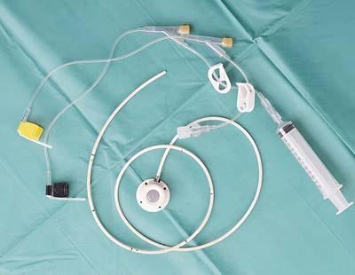 A chemo port, puncture at chest wall to aorta artery medical device as silicone cartridges, has a flexible tube with syringe and needle