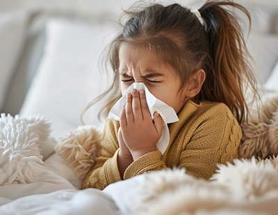 A girl sneezing