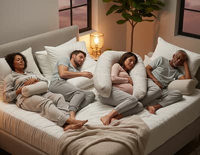 Men and women sleeping, emphasizing on different sleeping positions