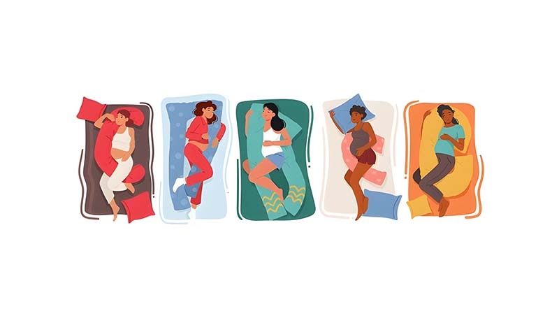Different women sleeping with different shapes of pregnancy pillows