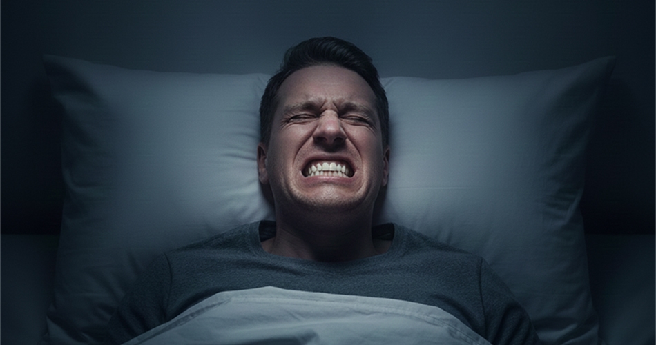 A man clenching his teeth while sleeping.