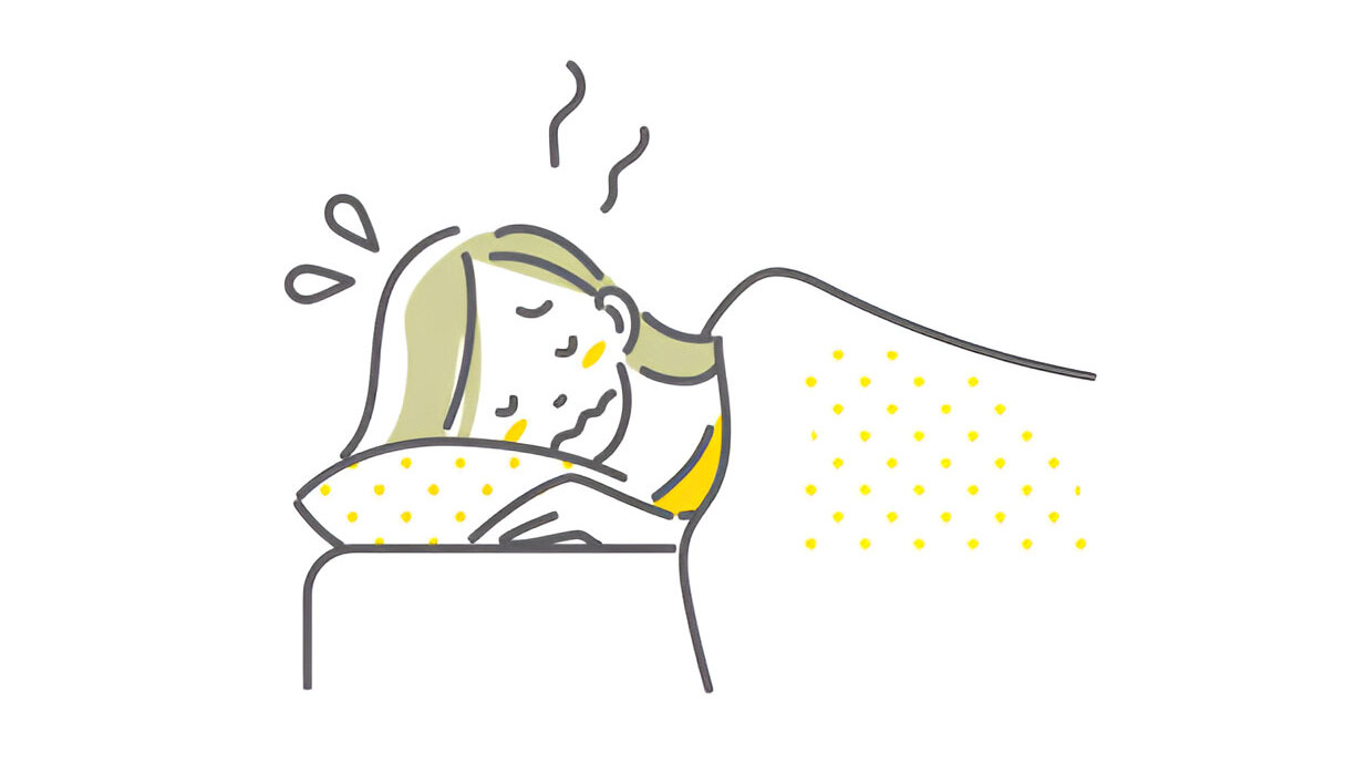 A Woman Perspiring while Sleeping Due to Heat Retention by the Pillow