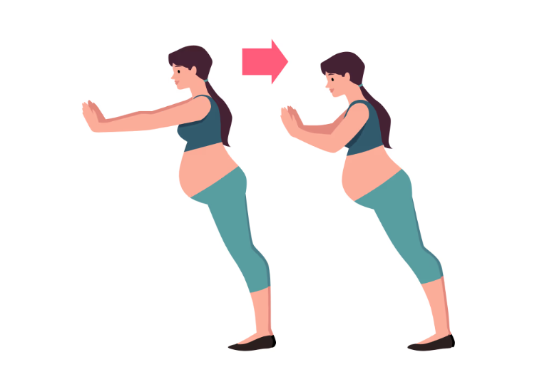 A pregnant woman doing inclined pushups.