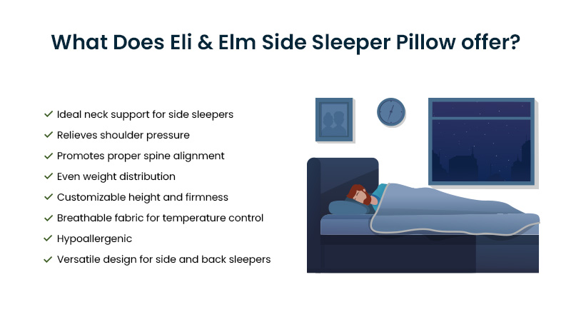 Bullet points explaining what Eli & Elm side sleeper pillow offers