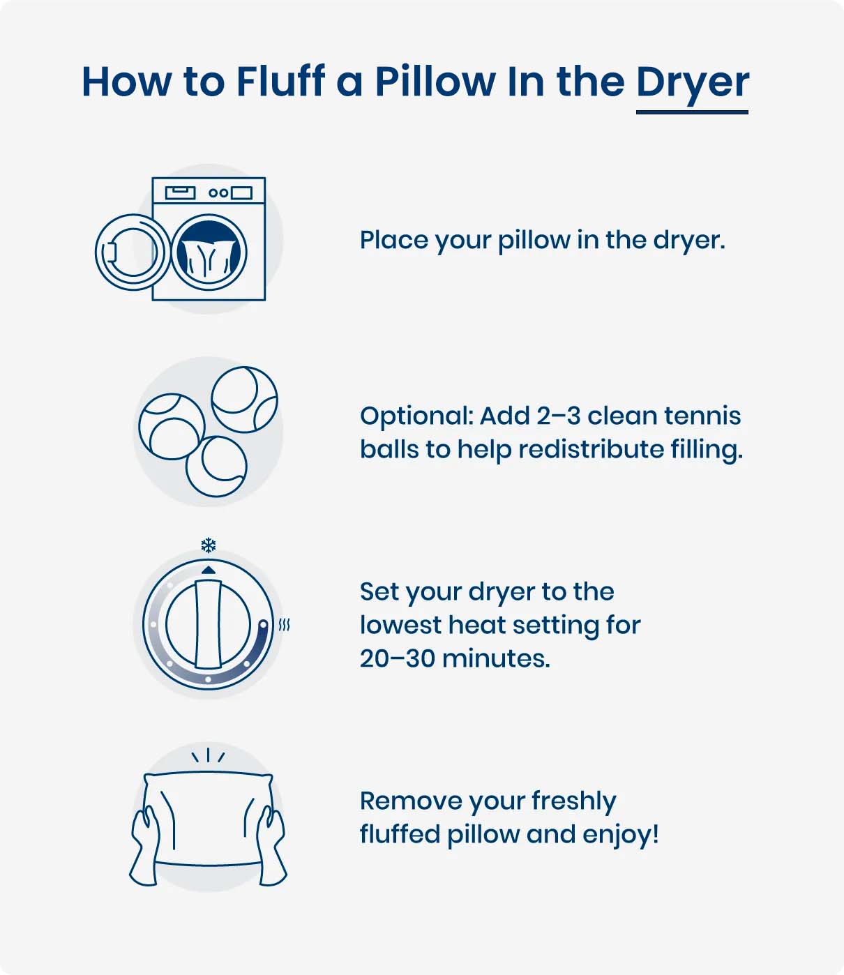 Instructions for how to fluff a pillow in the dryer