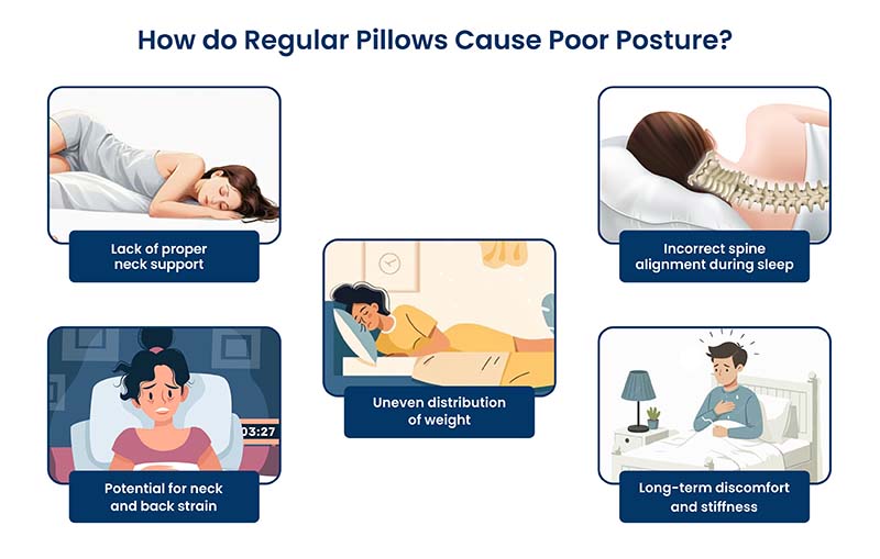 Ways in which a regular pillow causes a bad posture in a person while sleeping