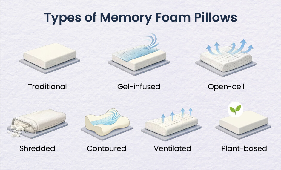 Types of memory foam pillow material.