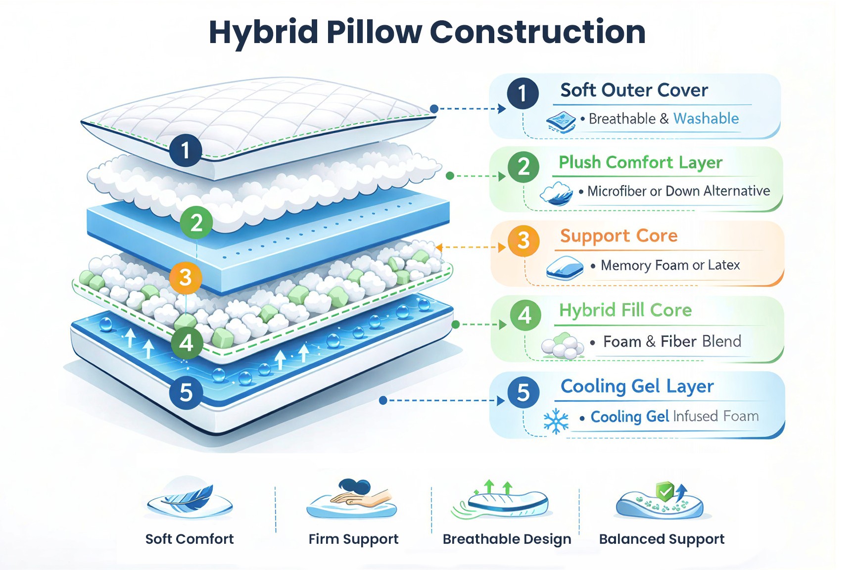 Hybrid pillow construction.
